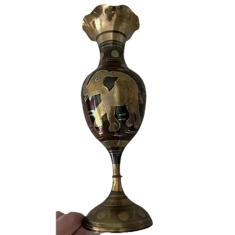 Vtg Brass Vase India 11